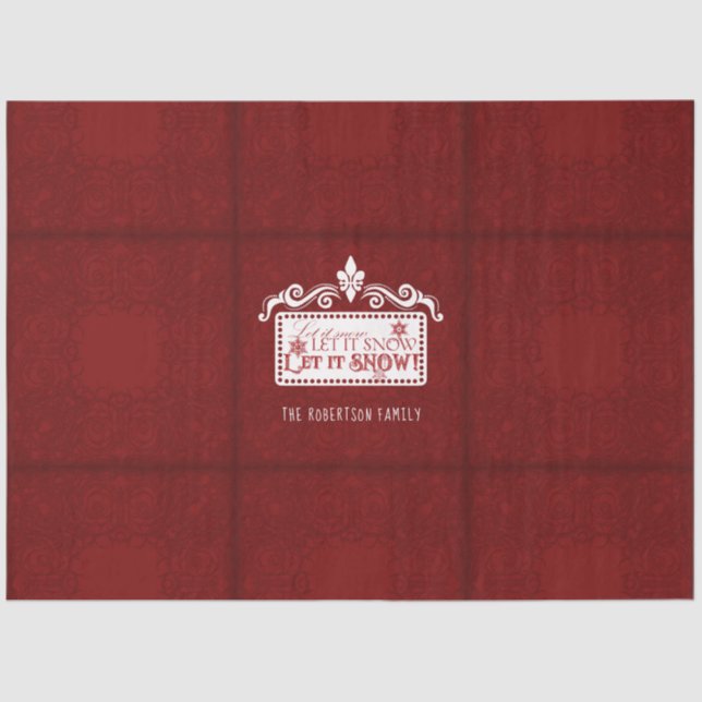 Christmas Let it Snow Typography Red White Family Tissue Paper (Front)