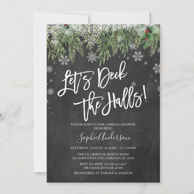  Christmas Let’s Deck the Halls Bridal Shower Invitation (Front)