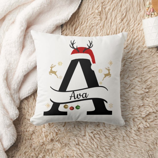 Christmas Letter A Initial – Festive Holiday Desig Cushion (Blanket)