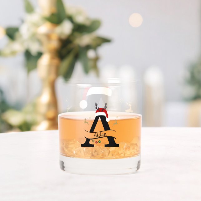 Christmas Letter A Initial – Festive Holiday Desig Whiskey Glass (Insitu (Wedding))