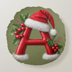 🎄Christmas Letter A Santa Hat Home Decor Gift Round Cushion