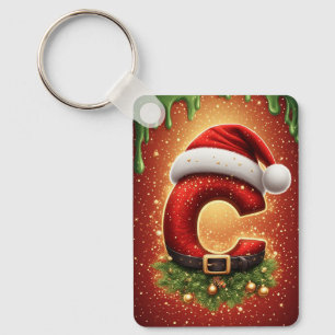Christmas Letter C Monogram Festive Decor Key Ring