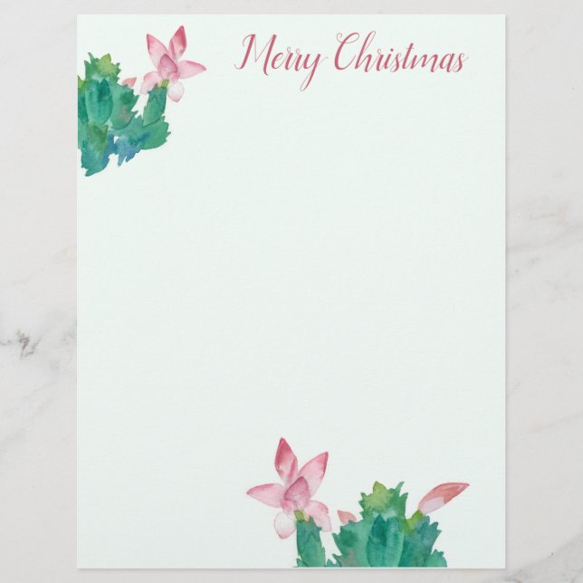 Christmas Letter Cactus Plant Holiday Writing  Custom Letterhead (Front)