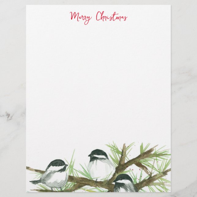 Christmas Letter Chickadee Birds Nature  Custom Letterhead (Front)