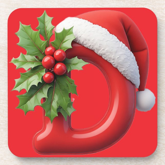 🎅 Christmas Letter D Monogram Gift For Tables 🎄 Coaster (Front)