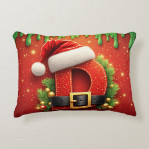 Christmas Letter D With Santa Hat And Holiday Deco Decorative Cushion