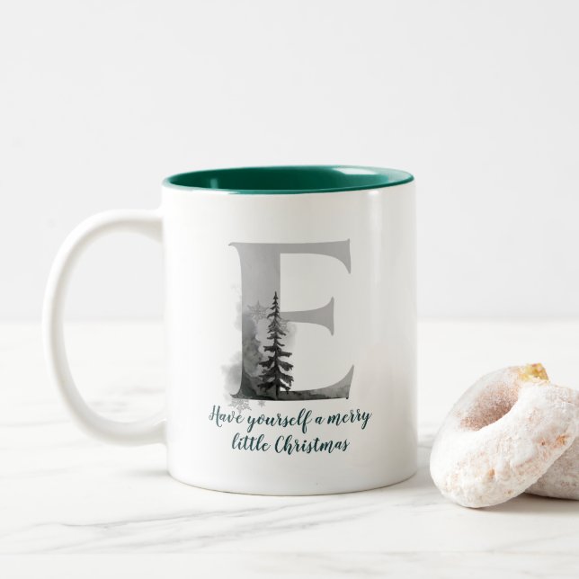 Christmas Letter E Alphabet Coffee Mug (With Donut)