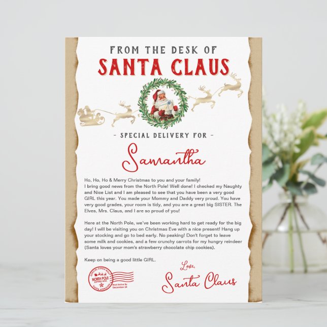 Christmas Letter from Santa Nice List Certificate (Standing Front)