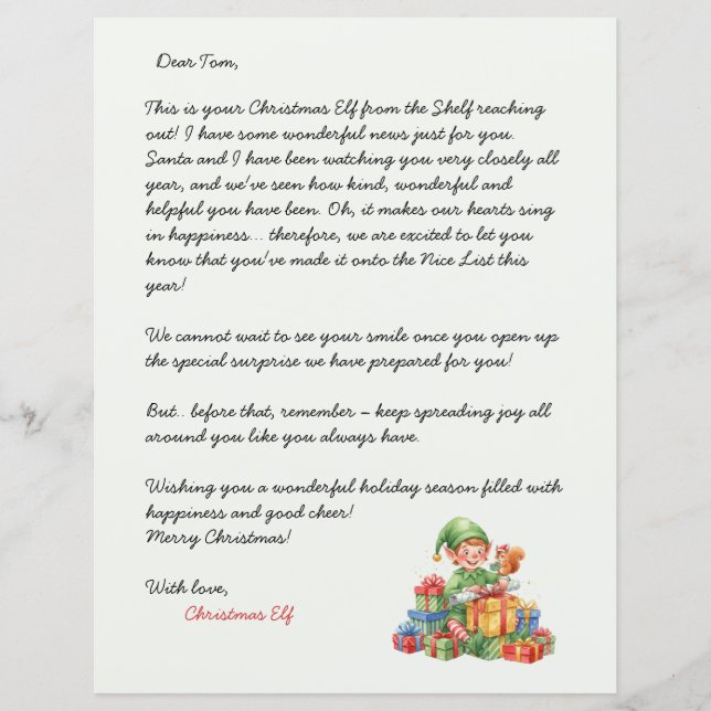 Christmas Letter From the Christmas Elf (Front)