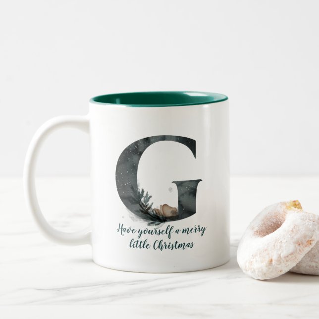 Christmas Letter G Alphabet Coffee Mug (With Donut)