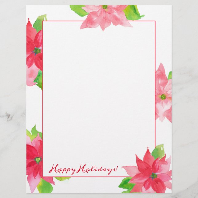 Christmas Letter Happy Holidays Poinsettia  Custom Letterhead (Front)