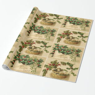 CHRISTMAS LETTER ,HOLLYBERRIES, CHEST WITH KITTENS WRAPPING PAPER