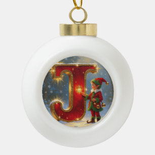 Christmas Letter J Ornament   Red Gold Monogram