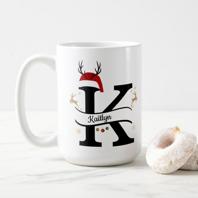 Christmas Letter K Alphabet  Coffee Mug (With Donut)