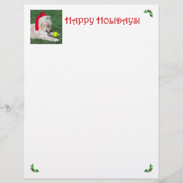 Christmas Letter Letterhead with Golden Puppy (Front)