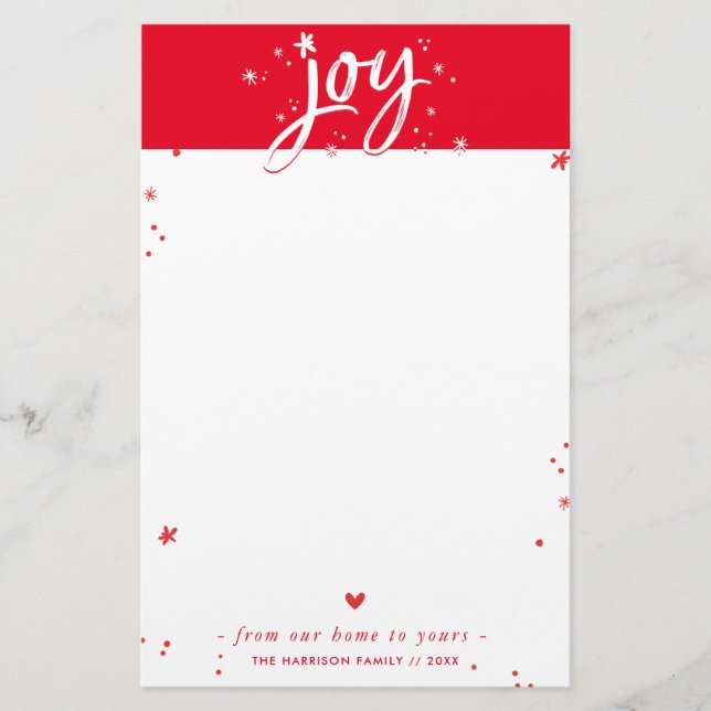 CHRISTMAS LETTER modern hand lettered joy red Stationery (Front)