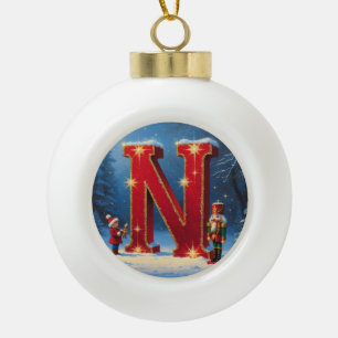 Christmas Letter N Ornament   Red Gold Monogram