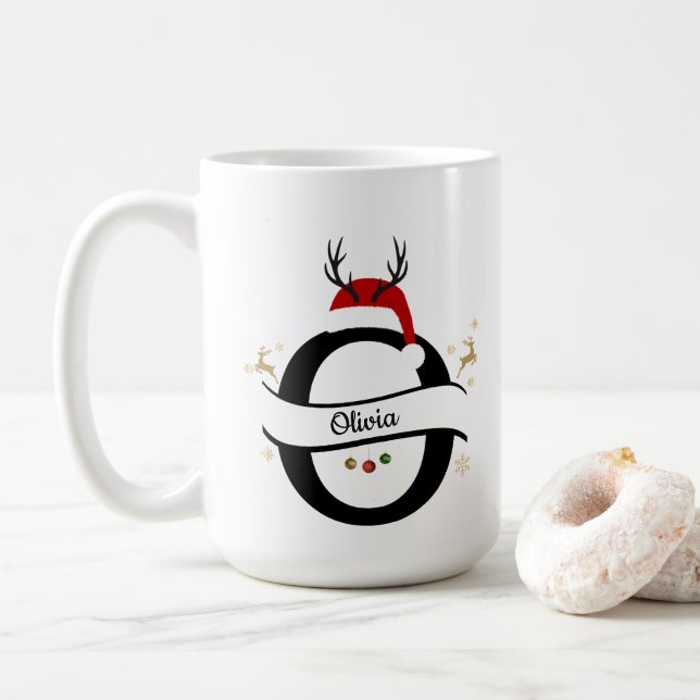 Christmas Letter O Alphabet  Coffee Mug (With Donut)