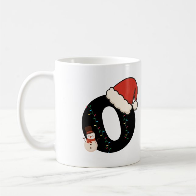 Christmas Letter O Mug,  Personalized Holiday Gift Coffee Mug (Left)
