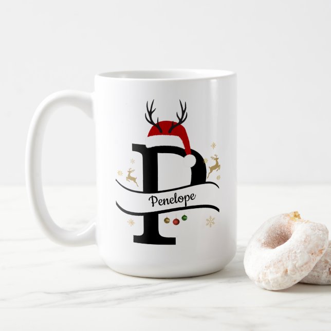 Christmas Letter P Alphabet  Coffee Mug (With Donut)