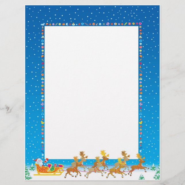 Christmas Letter Paper - Santa in Sleigh Design (Front)