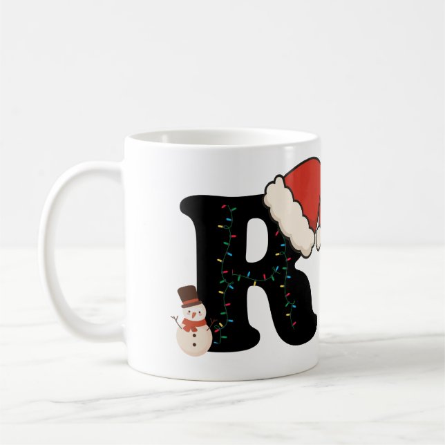 Christmas Letter R Mug,  Personalized Holiday Gift Coffee Mug (Left)