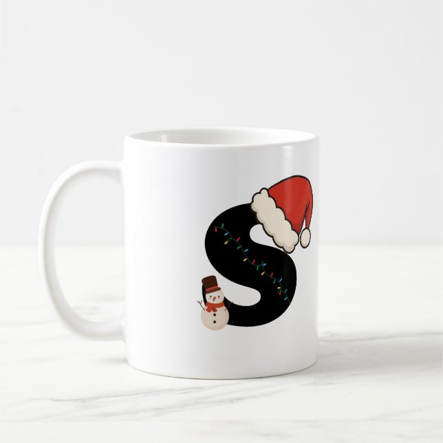 Christmas Letter S Mug,  Personalized Holiday Gift Coffee Mug (Left)