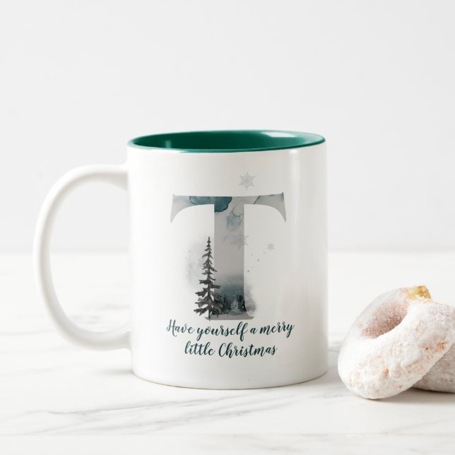 Christmas Letter T Alphabet Coffee Mug (With Donut)
