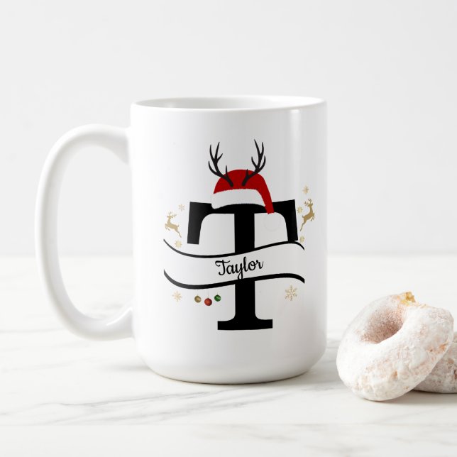 Christmas Letter T Alphabet  Coffee Mug (With Donut)