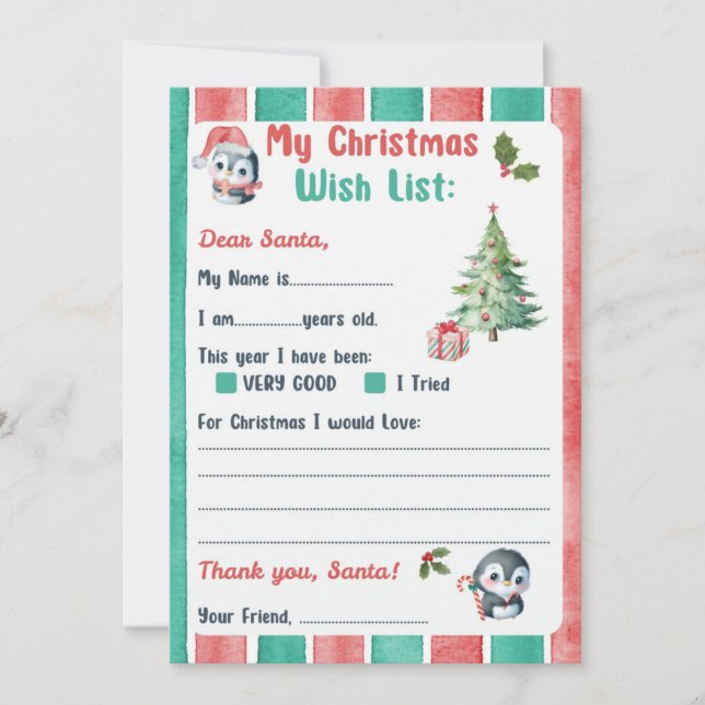 Christmas Letter to Santa Penguin Theme Invitation (Front)