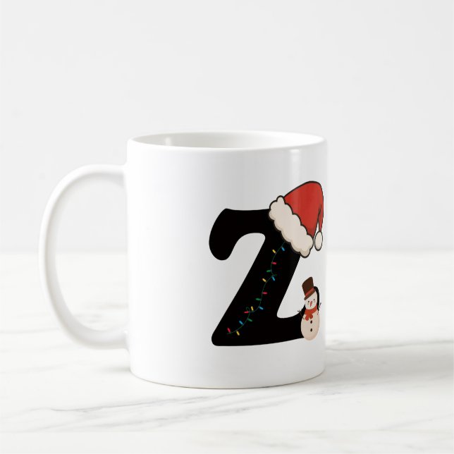 Christmas Letter Z Mug,  Personalized Holiday Gift Coffee Mug (Left)