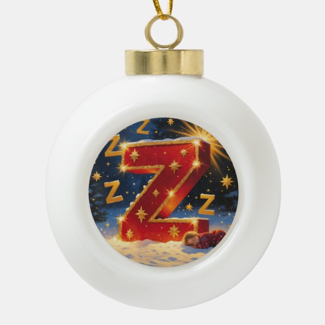 Christmas Letter Z Ornament | Red Gold Monogram (Front)