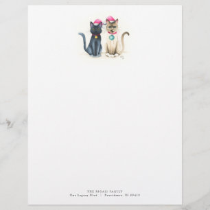 Christmas Letterhead Festive Watercolor Cats