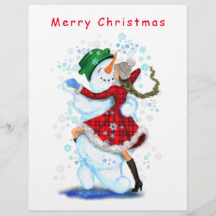 Christmas Letterhead Snowman and Girl Dance