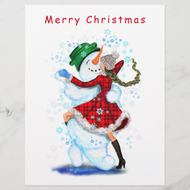 Christmas Letterhead Snowman and Girl Dance (Back)