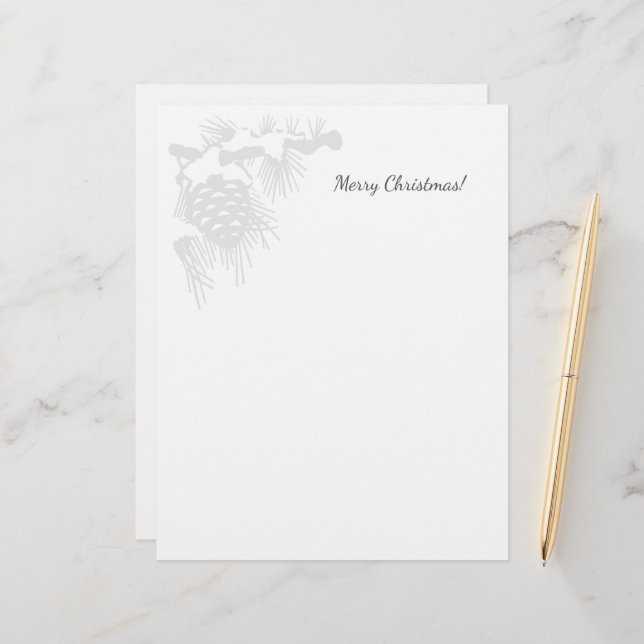 Christmas letterhead with snowy pine cone logo (Front/Back In Situ)