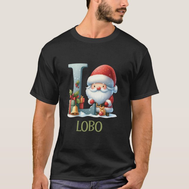 Christmas Letters Lobo Winter Letter Boys Name  T-Shirt (Front)