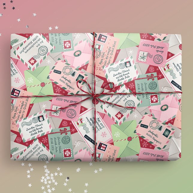Christmas Letters To Santa From Around The World Wrapping Paper (Gift mockup)