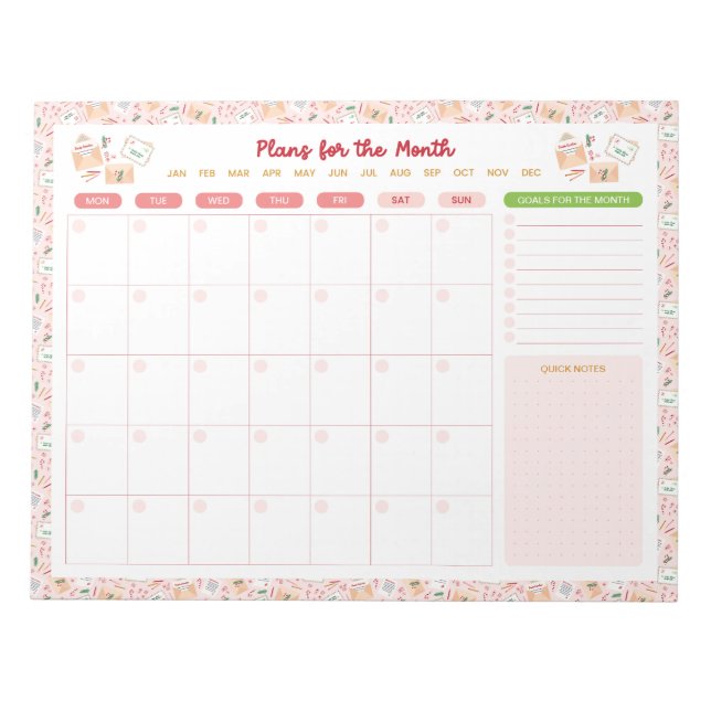 Christmas Letters to Santa Monthly To Do Planner Notepad (Front)