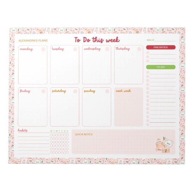 Christmas Letters to Santa Weekly To Do Planner Notepad (Front)