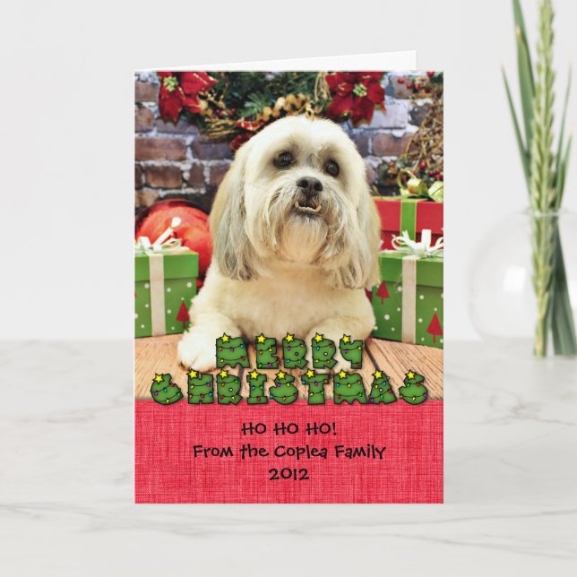 Christmas - Lhasa Apso - Solo Holiday Card (Front)