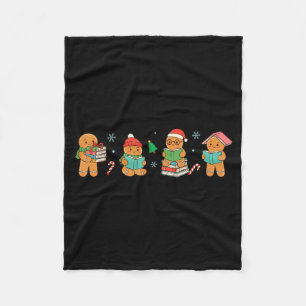 Christmas Library Gingerbread Man Books Lover Book Fleece Blanket