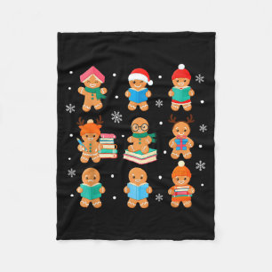 Christmas Library Gingerbread Man Books Lover Book Fleece Blanket