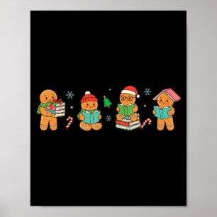 Christmas Library Gingerbread Man Books Lover Book Poster