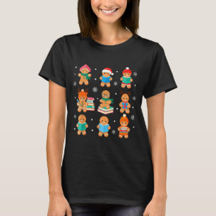 Christmas Library Gingerbread Man Books Lover Book T-Shirt