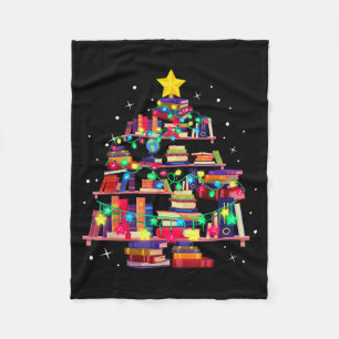 Christmas Library Tree Love Reading Books Nerd Tea Fleece Blanket