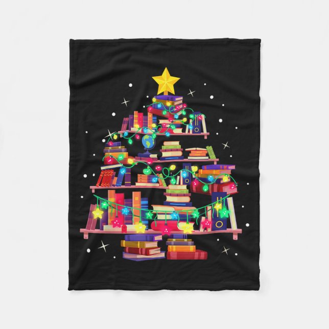 Christmas Library Tree Love Reading Books Nerd Tea Fleece Blanket (Front)