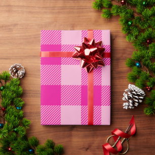 Christmas Light and Hot Pink Buffalo Plaid Wrapping Paper