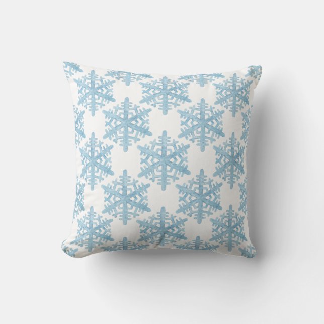 Christmas Light Blue Watercolor Snowflakes Pattern Cushion (Front)