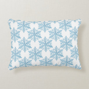 Christmas Light Blue Watercolor Snowflakes Pattern Decorative Cushion